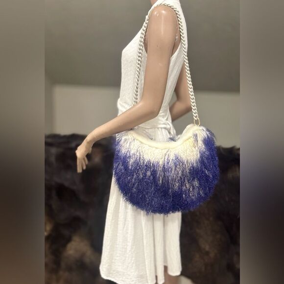 Genuine Mongolian Lamb Fur Handmade Half Moon Hobo Bag/Shoulder Bag/Crossbody - Picture 7 of 17